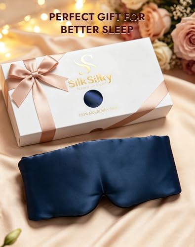 SilkSilky 22 Momme Mulberry Silk Sleep Mask for Side Sleepers, Dark Blue - color: Dark Blue