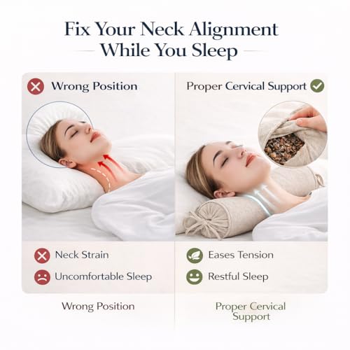 Buckwheat Pillow for Sleeping 3" x 16" Organic Cotton Adjustable Firm Cervical Roll Bolster Cylinder Recliner Neck Roll Pillow for Sleeping Pain Relief Round Neck Support Lumbar Bed Legs Back Yoga