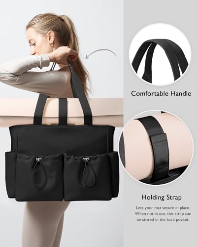 KALIDI Yoga Mat Bag Gym Bag for Women Tote with Pockets, Workout Bag Handbag with Zipper for Travel Sport Pilates Work Commute - color: 1 Black