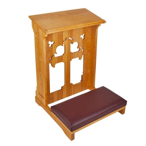 Solid Maple Folding Padded Kneeler, Oak, Holy Cross - color: Holy Cross Oak