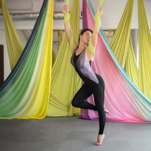 Deluxe Aerial Silks Equipment Set - 11 Yards Aerial Yoga Hammock Swing for Acrobatic, Circus Arts, Dance (L:10m W:2.8m) - color: Gradual Change Yellow