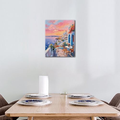 TUMOVO Paint by Numbers Kit for Adults, Painting by Numbers for Adults Beginner - Seaside Village Sunset Scene, DIY Oil Painting Art Craft for Home Wall Decor, 16x20 Inch(Framed) - color: Seaside Town(Framed)