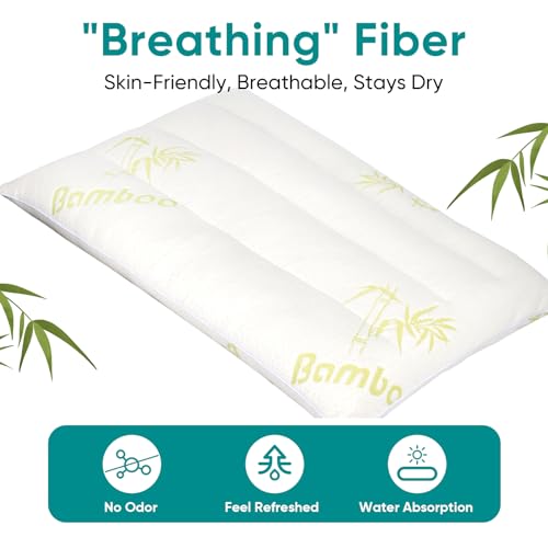 MINUPWELL Ultra Thin Pillows, Flat Pillows for Sleeping Thin, 7D High Support 2.5 inch Height Slim Bed Pillows for Stomach Sleeper, Standard Size -18x26 in - Rayon Derived from Bamboo - color: White, size: Standard Cooling(1PC)