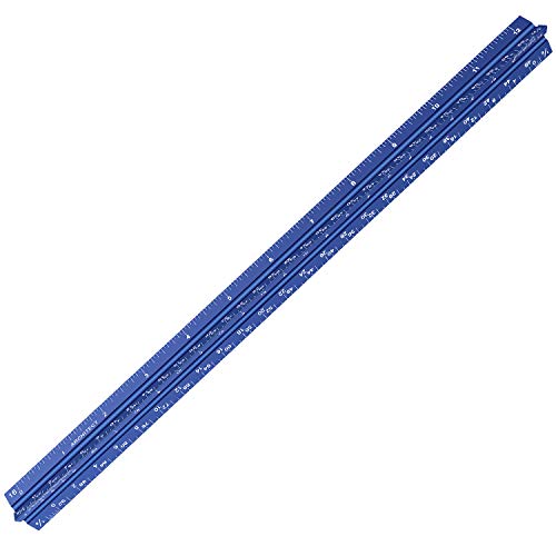 12" Architectural Scale Ruler Aluminum Architect Scale Ruler, Blue | Triangular Scale Ruler for Architects, Draftsman, Students and Engineers - color: Blue