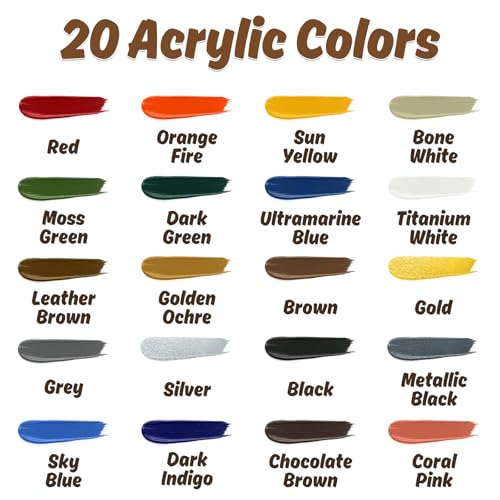 X ARTY HUB Model Paint Set, 20-Color Miniature Painting Kit with 3 Brushes | Brush or Airbrush Acrylic Paint Kit for Model Cars, Tabletop Figures & Wargaming Miniatures, Base/Skin/Shadow/Metallic Colors - color: 20 Colors + 3 Brushes