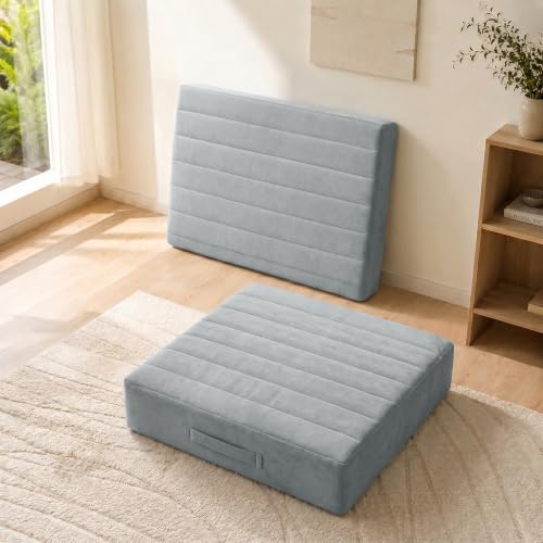 JKMAX 2 Pcs High Density Foam Floor Pillow - Upgraded Large Pillows Seating for Adults - Outdoor Floor Cushion with Soft Tufted Cover - Yoga Pillows for Sitting On Floor - 22 Inch Light Gray - color: Light Gray, size: 2 Counts