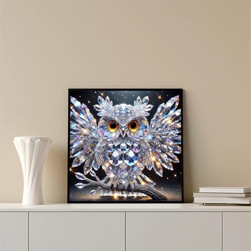 Xoaoes Owl Diamond Art Kits for Adults, 5D Animals Diamond Painting Kits | DIY Gem Painting, Crafts for Adults, Diamond Art Paintings Kit, Full Drill Diamond Dot for Home Wall Decor 14 X 14 Inch - color: CM046
