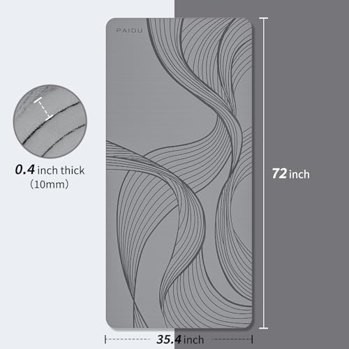 PAIDU Large Yoga Mat 72"x36"x10mm Non-Slip Exercise Mat for Home Gym Studio - color: Gray