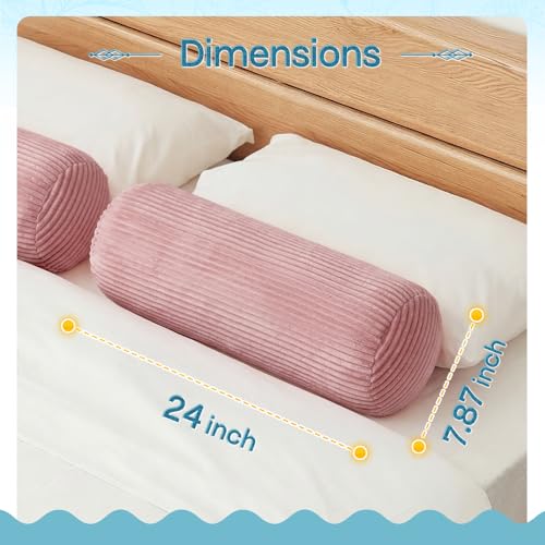 1 MIDDLE ONE Body Pillow, Memory Foam Body Pillows for Adults Sleeping, Decorative Bolster Pillow for Couch and Bed, Long Cylinder Tube Round Pillow, 24x7.87 Inches, Set of 2 (Pink-Corduroy) - color: Pink (Corduroy)