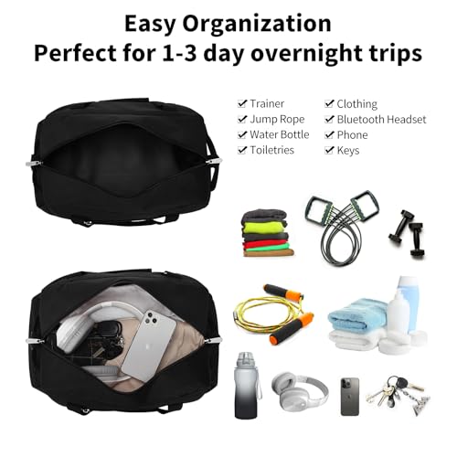 Apenze Small Gym Bag 18 inch Carry On Duffel Bag for Weekender Travel - Black - color: Black, size: 18inch