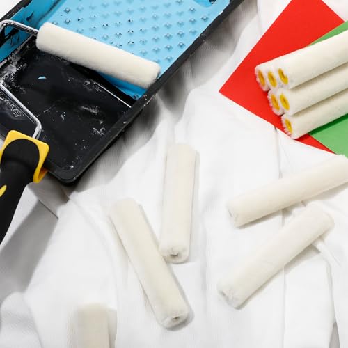 Leumoi 24 Pcs 4 Inch Mohair Paint Roller Covers 3/16" mini Shedding Resistant Small Painting Rollers Fits All Flat Surface Kitchen Cabinets, Doors, Tables, Works with All Paints and Stain (White) - color: White