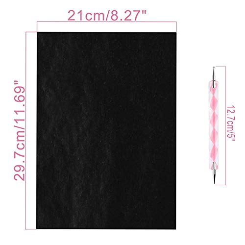 Yesallwas 100 Sheets A4 Black Graphite Transfer Carbon Paper for Wood, Paper, Canvas and Other Art Surfaces with 5 Pieces Double Ended Tracing Stylus (Black) - color: A4 Black