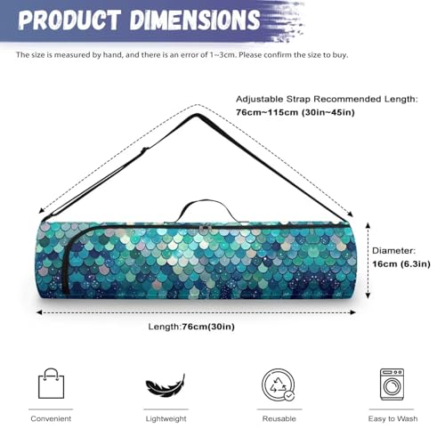 Yoga Mat Bag for Women & Men Full-Zip Yoga Mat Carrier Bag for Class Workout Park with Adjustable Strap - color: Blue Fish Scale1