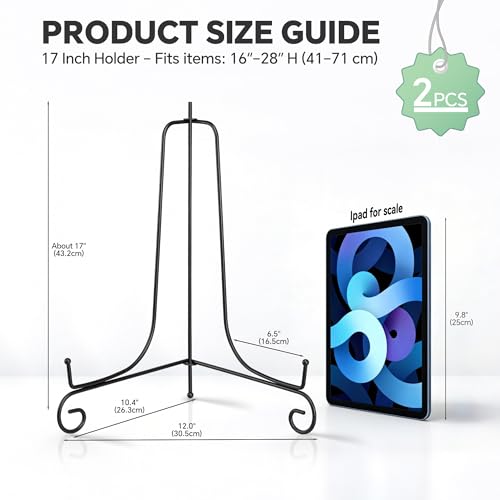 Artliving Plate Stands for Display, 17 Inch Black Iron Easel Plate Display Photo Holder Stand, Displays Picture Frames, Decorative Plates, Tablets and Art (2 pack) - size: 17 inch (2 Pack)