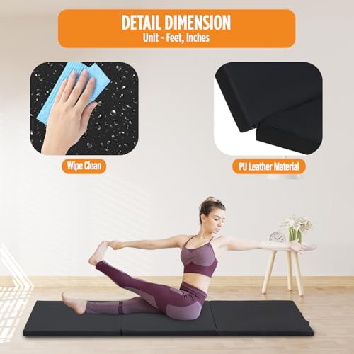 Gymnastics Mats Foldable Tumbling Mats Portable Gymnastics Exercise Mat Thick Gymnastics Tumbling Mats Pad Home Exercise Panel Mat With Carrying Handles - color: Black, size: 6 ft W x 2 ft L