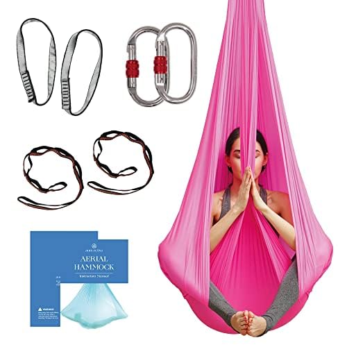 Aerial Yoga Hammock Swing, 4.5 Yards, Aerial Silks with Hardware - color: Hot-Pink, size: 4.5 yards
