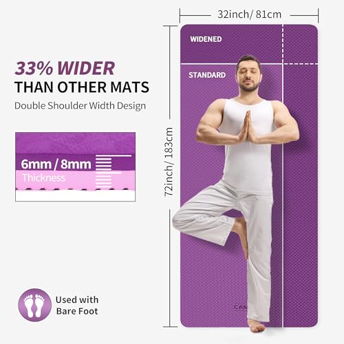 CAMBIVO Extra Wide Yoga Mat for Women and Men (72"/84"x 32"x 1/4") TPE Workout Mat, Non-slip Large Exercise Fitness Mat for Yoga, Pilates, Workout - color: Purple Rose, size: 72" x 32" x 8mm