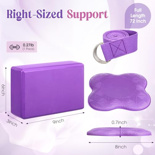 RoundFunny 5 Pcs Yoga Blocks Knee Pads Yoga Strap Set Soft Premium Foam Blocks Accessories for Pilates Meditation General Fitness Stability, Kneeling, Balance, Deepen Stretches and Toning - color: Purple