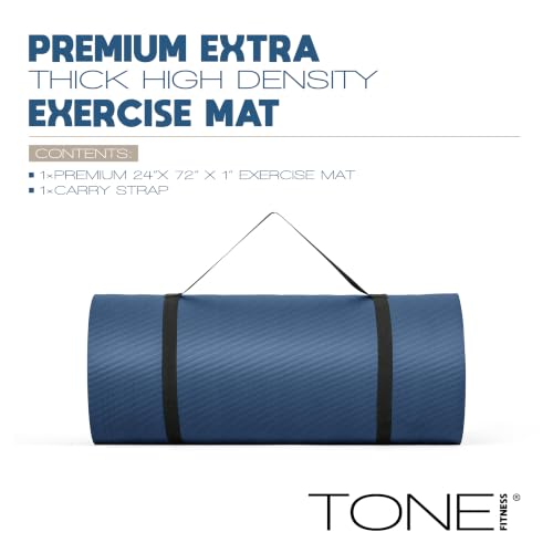 Tone Fitness 1-Inch Thick Yoga Mat | High-Density, Non-slip Exercise Mat with Carrying Strap for Yoga, Pilates, & Home Gym Workouts | Multiple Options - color: Blue, style: Wave