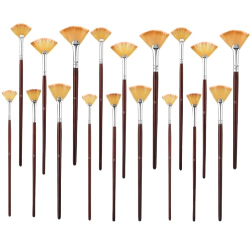 18 Pcs Fan Paint Brushes, Artist Painting Brush Set Professional Soft Anti-Shedding Nylon Brush Wooden Handle Oil Acrylic Brush Suitable for Acrylic Painting, Oil Watercolor Painting