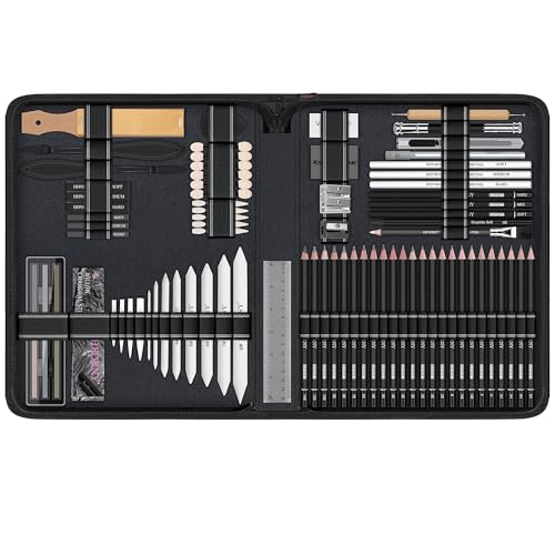 HIFORNY 100 PCS Drawing Set Sketching Kit,Sketch Pencils Art Supplies with Graphite,Charcoal,Blending Tools & Accessories,Portable Zippered Travel Case for Artists & Beginners