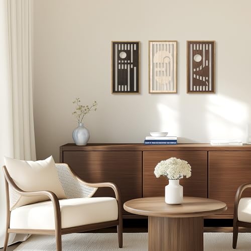 HPNIUB 3 PCS Boho Wall Decor,Black White Century Abstract Mask Geometric Line Carved Hanging Wood Sign for Living Room,8x16Inch Modern Neutral Wooden Plaque for Apartment Bedroom Office Decoration - color: Abstract Mask Geometric Line Wooden Wall Art