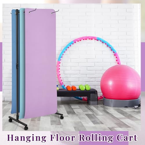 DaisyInner Hanging Yoga Mat Rolling Cart on Wheels Large Capacity Yoga Mat Rack Holder Stand Storage, Holds 40 Mats for Gym Workout Room Equipment