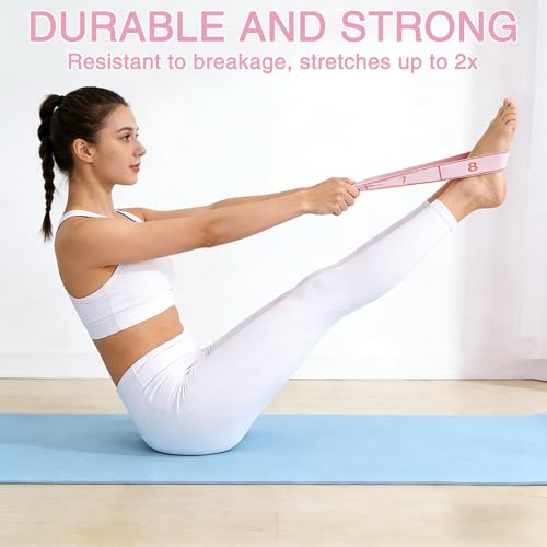 2-Pack Fitness Resistance Band for Stretching and Yoga, 8-Section Digital Yoga Strap with Numbered Loops, Light Blue & Pink Elastic Exercise Bands for Home Workouts