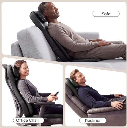 Massage Chair Pad, 3-in-1 Shiatsu Neck and Back Massager Cushion with Heat, Adjustable Height & Intensity, Full Body Massage Pad for Recliner and Sofa, Fathers Day Dad Gifts - color: Black
