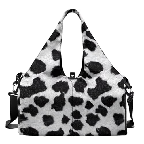 Gym Bag with Yoga Mat Holder Large Tote Bag With Multi Pockets for Women Men Dry Wet Separated Pocket Carryall Yoga Tote Bag for Pilates Travel Workout Office - color: Cow Leopard Print