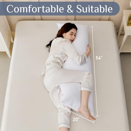 Leeden Full Body Pillow 20 x 54 for Side Sleepers White Support | Soft polyester padding delivers full-body support for side sleepers, maternity rest, reading and daily relaxation. - color: White