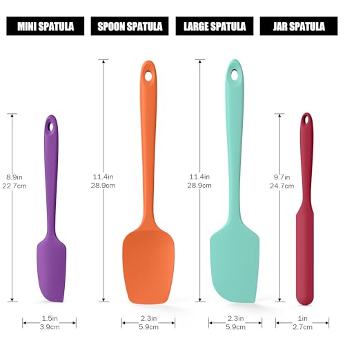 Doosu 600°F Heat Resistant Silicone Spatula Scrapers (Set of 4, Multi-4) | Food Grade Kitchen Rubber Baking Cooking Tool Nonstick Utensil Set for Mixing, Scraping, Folding, Stirring, Serving - color: Multicolor 7, size: Set of 4