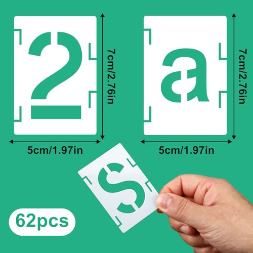 Augshy 56 Pcs Letter Stencils for Painting, 2 Inch Reusable Templates | Plastic Alphabet Templates, for Crafts Art Projects, Wood Wall Fabric Rock Signage, Interlocking Number Stencils - style: Alphabet and Number