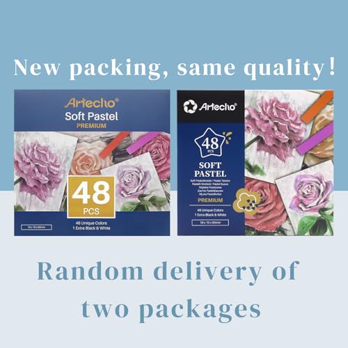 Artecho 48pcs Soft Pastels, 46 Colors | 4 Fluorescent Colors, Extra Free Black & White, Square Chalk, For Drawing, Blending, Layering, Shading - style: 48 colors long