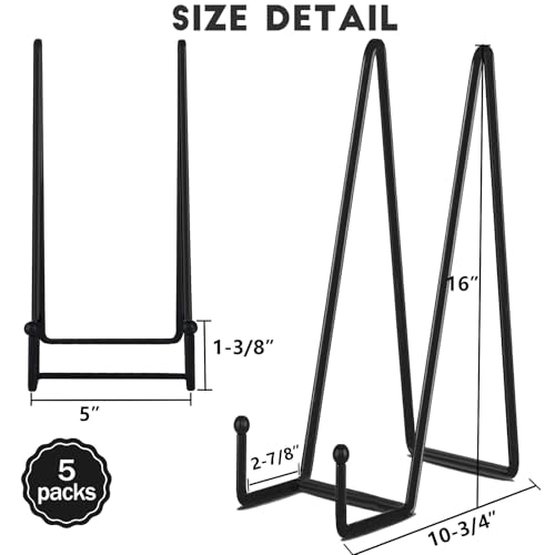 IBosins 5-Pack 16-Inch Plate Holder Display Stands Black Metal Frame Stand | Large Stand for Picture, Book, Photo, Easel, Creation, Collectibles - color: Black, size: 16 Inch