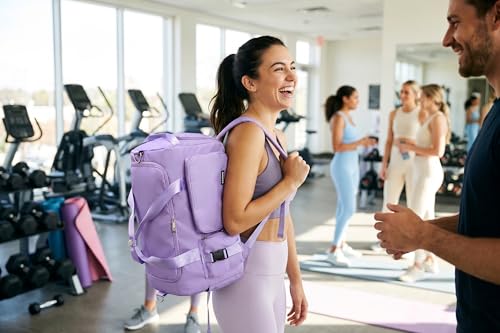 Eslcorri 42L Gym & Travel Duffel Backpack with Shoe & Wet Compartment, Purple - color: 42L-Light Purple