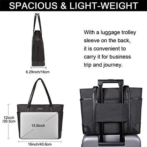 Laptop Bag for Women,ChaseChic Waterproof Classic Teacher's Tote Bag 15.6in Computer Work Bags for Women with Luggage Strap - color: Black-15.6in