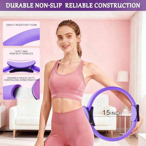 Home Pilates Kit for Women, Pilates Ring Set, Pilates Equipment Kit for Women Home Workouts, Pilates Essentials Kit with Pilates Ring and Ball, Resistance Bands for Strength, Toning, Flexibility - color: Purple-12inch Ring