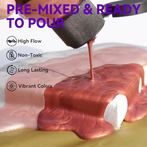OPHIR Metallic Acrylic Pour Paint Kit, 6 Colors for Fluid Art Projects | 6 Metallic Acrylic Colors Create Shimmering Effects for Fluid Art on Canvas, Wood, Rocksand Craft Surfaces - color: 6 Metallic Colors Set