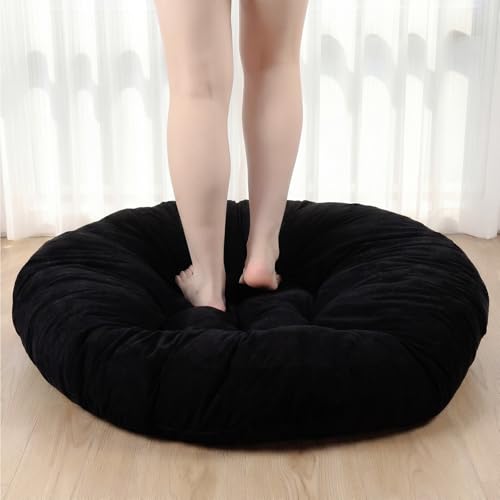 Funnymoom 35" Large Floor Cushion Round Meditation Floor Pillow Papasan Swing Cushion for Adults Oversized Playroom Pillows Reading Nook Big Pillow for Yoga Living Room Sofa Balcony(Black, Classic) - color: Black, style: Classic