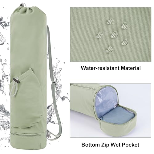 sportsnew Yoga Mat Bag with Water Bottle Pocket & Wet Pocket for Women - color: Sage Green, size: Medium