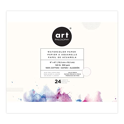 Art Philosophy 6x6 Watercolor Paper Pad - 24 Sheets, 140 lb (300 GSM) 100% Cotton Cold Press