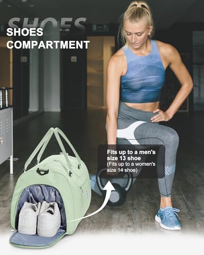 Gym Bag Womens Mens with Shoes Compartment and Wet Pocket Travel Duffel Bags for Women for Plane Sport Gym Tote Bags Swimming Yoga Small Waterproof Weekend Overnight Carry on Bag Hospital Holdalls - color: A15-Grass Green