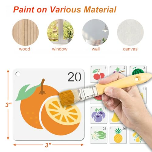 Fruit Stencils for Painting, 64 Pcs 3 Inch for Cards Rocks DIY Crafts | Reusable & Easy to Clean, Kitchen & Summer Accents, Gift Tags, Journals, Scrapbooks, Beginner Friendly - color: Fruit
