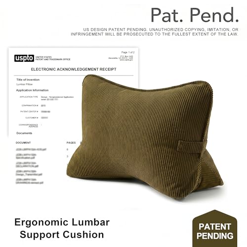 Pat. Pend. Corduroy Triangle Back Pillow with Lumbar Support, Sitting Support Cushion for Bed or Sofa, Relaxing Backrest Pillow, Martini Olive - color: Martini 0live