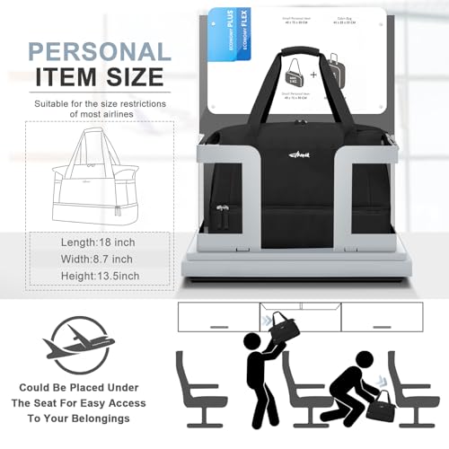 Gym Bag for Women, Personal Item Travel Bag with Shoes Compartment for Trip - color: Black, size: Medium