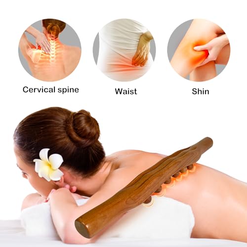 Wood Therapy Massage Stick, 2 in 1 Double Row 12 Beads Maderoterapia Kit Wood Gua Sha Massage Tool, Wooden Gua Sha Lymphatic Drainage Massager Tool for Body Shaping - color: Brown