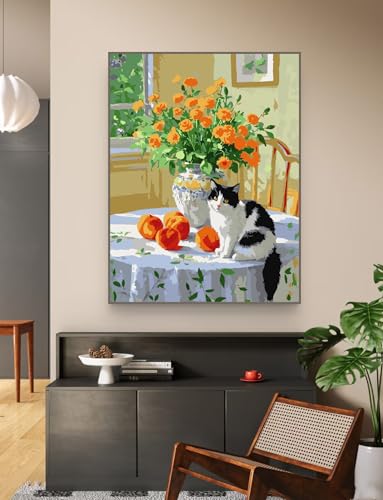 ZRIZQ Paint by Numbers Kit for Adults Beginner,Flowers and Cat,16x20 | Full set with wooden brushes,rolled canvas,rich paints.Calming activity.Beginner friendly.Just open and paint. - color: 16"X20"Rolled Canvas-Flowers 8