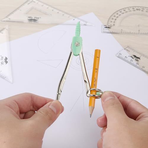 Mr. Pen- Geometry Set, 13 pcs, 3 Metal Compasses, Protractor, 6" Ruler | 45° & 30°/60° Set Squares, Pencils, Lead Refills, Sharpener & Eraser for Math, Drafting & Classroom Use | 45° & 30°/60° Set Squares, Pencils, Lead Refills, Sharpener & Eraser for Mat