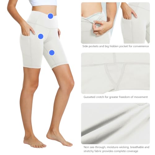 baleaf Women's High Waist Biker Shorts with 3 Pockets - color: White-classic, size: X-Small
